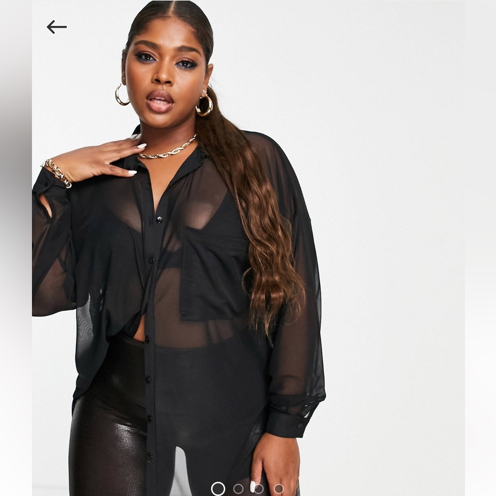 ASOS DESIGN Curve oversized mesh shirt in black